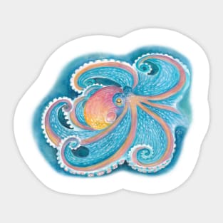 Rainbow Octopus Watercolor Art Sticker